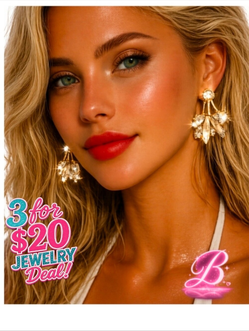 3/$20 Gold Statement Chandelier Earrings with Rhinestone Marquise Drop - NWOT